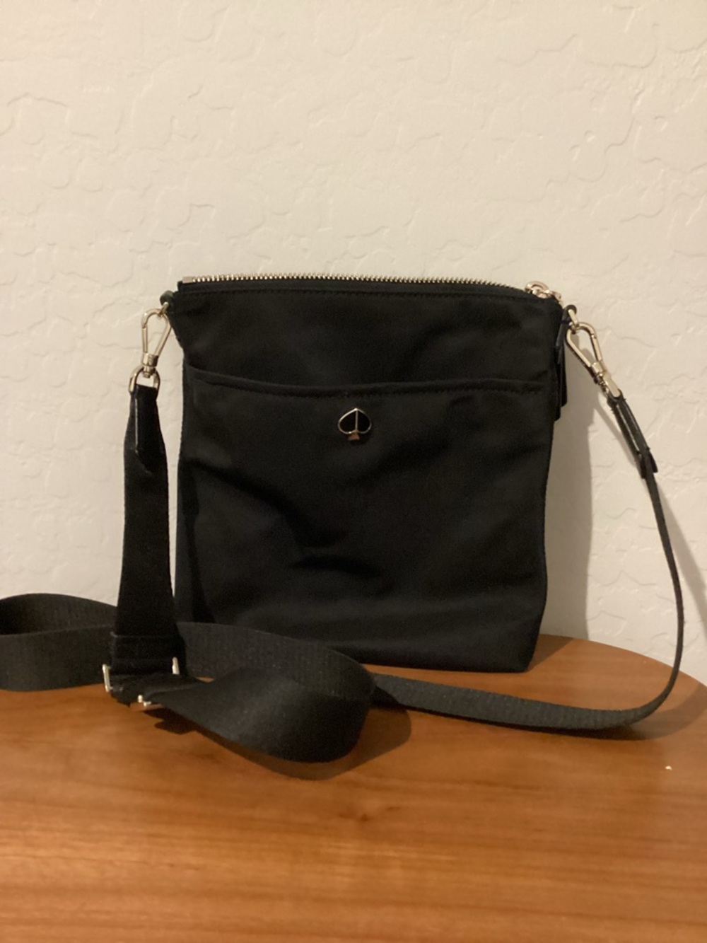 kate spade Black Nylon Crossbody with Gold Spade Accent